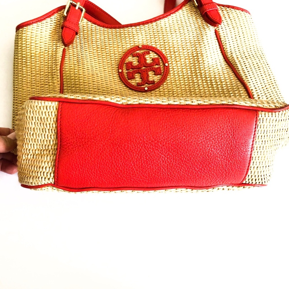 {TORY BURCH} Woven Straw Orange Leather Tote - Picture 5 of 5